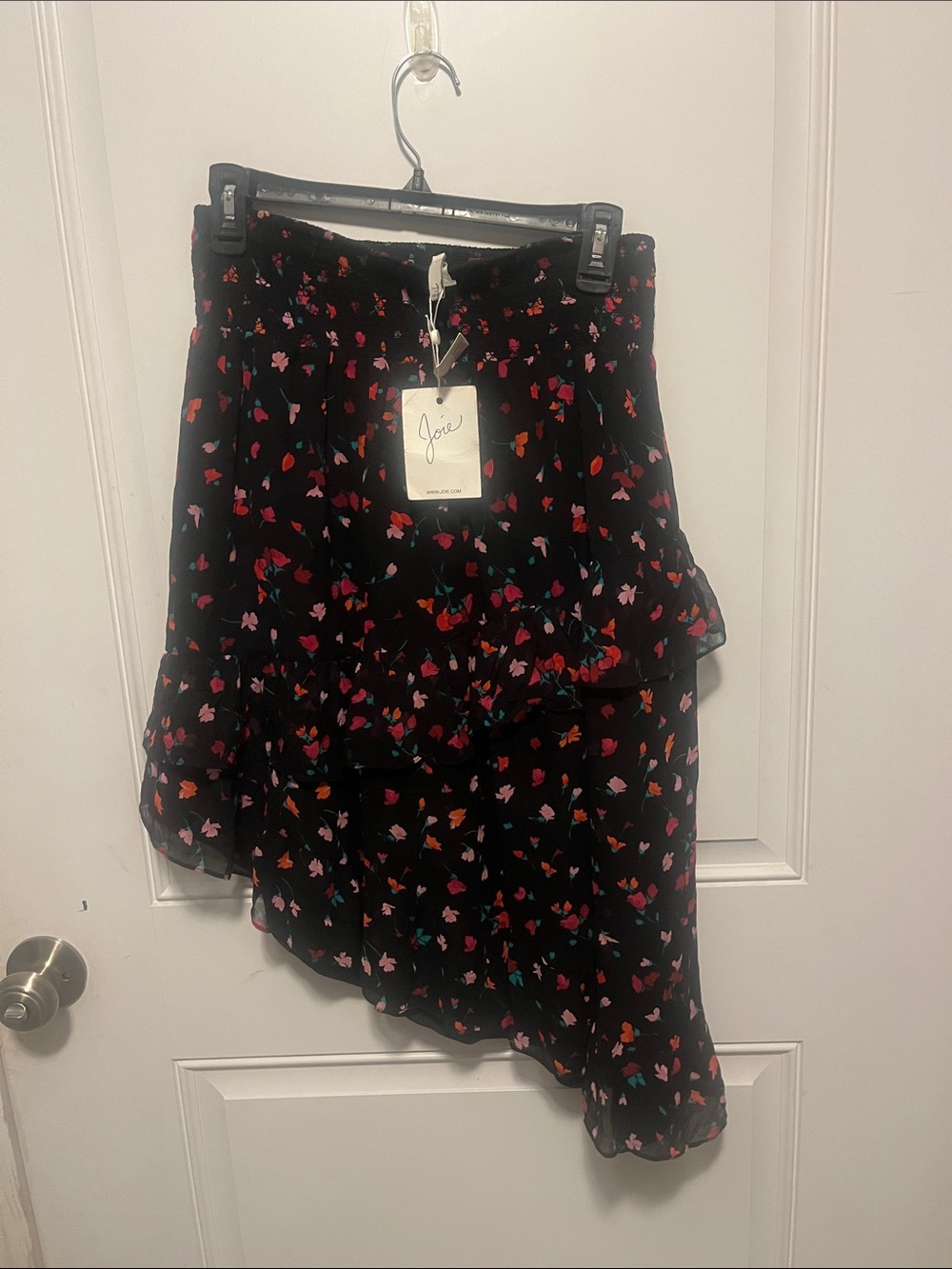 Joie Black Asymmetrical Tiered Floral Ruffle Skirt